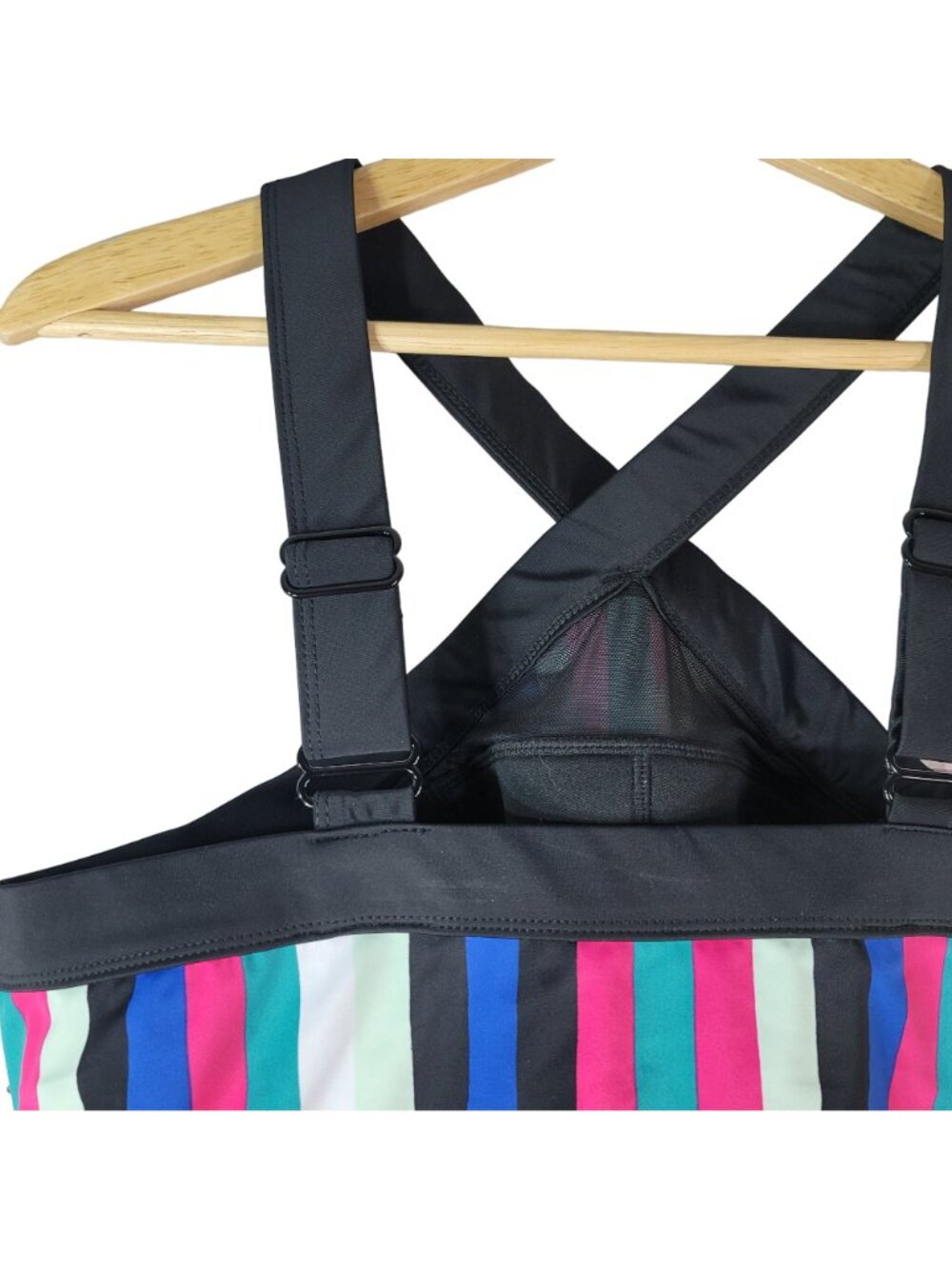 Cacique Swim No Wire Tankini Black Multicolor SZ 18 Lightly Lined Striped NEW - Picture 5 of 10